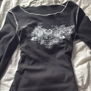 Black Graphic Long Sleeve Top